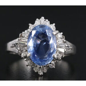 Platinum 3.50 ct Unheated Nat. Ceylon Sapphire and Nat. Diamond Ring, Size 6-GIA